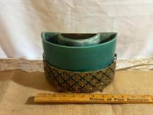 MCM POTTERY PLANTER TV LAMP LIGHT VINTAGE BRASS