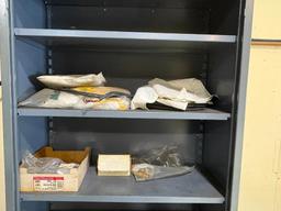 GREY METAL CABINET, (MISSING DOORS), 18"D X 36"W X 78"H, WITH CONTENTS: BRASS FITTINGS, (BAGS),