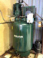 (2010) ROLAIR PISTON TYPE AIR COMPRESSOR, S/N NOT FOUND, 5 H.P., APPROX. 100 GALLON VERTICAL