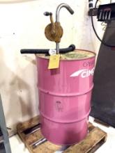 55 GALLON DRUM WITH CIMCOOL CUTTING FLUID, WITH PUMP AND EXTRA PUMP PARTS