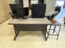 COMUTER TABLE WITH GREY LAMINATE TOP WITH GREY METAL BASE, 29-5/8" X 47-1/2" X 27-1/4"H,