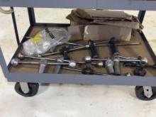 LOT WITH ASSORTED T-HANDLES AND BALL GRIPS ON LOWER SHELF