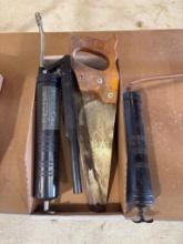 TITAN LEVER ACTION GREASE GUN, MISC. GREASE GUN AND HAND SAW