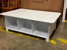 KIDS ACTIVITY PLAY TABLE, WHITE WITH 6- CUBBIES, 28" X 40" X 14-3/8"H