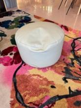 GATHRE OTTOMAN LIGHT GREY, POLYURETHENE LEATHER, APPROX. 24" DIAMETER X 14"H
