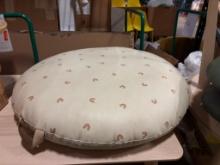 (2) GATHRE TAN WITH RAINBOWS, FLOOR CUSHION CIRCLE, POLYURETHENE LEATHER, 39" DIAMETER