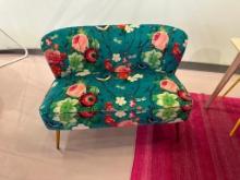 TRENTO CONTEMPORARY LOVESEAT WITH FLORAL PATTERN, BLUE, "ARTFUL LIVING DESIGN" WITH GOLD LEGS