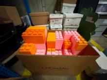LARGE ASSORTMENT OF LEGOS, PINK AND ORANGE, (BOX NOT INCLUDED)
