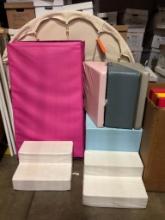 PINK BALANCEFROM TUMBLE MAT, 2"D X 47"W X 9.5'L; (2) CREAM SOFT PLAY 2-TIER STEPS, 20"W; (3) SOFT
