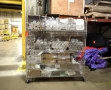 METRO ROLLING FREEZER RACK, 72"WIDE WITH CONTENTS; PLASTIC CUPS WITH LIDS, PAPER CUPS, CUPS,