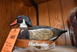 BUDWEISER WOOD DUCK & (2) MISC. WOOD PIECES