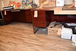 (2) CHERRY WOOD DESKS, 4 DRAWERS, EACH 36" X 73" & 23" X 71"