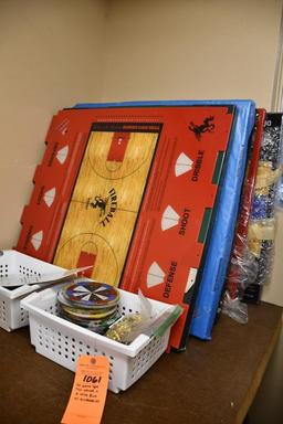 IN CORNER: GAME TOPS & 2 WHITE BINS W/ACCESSORIES