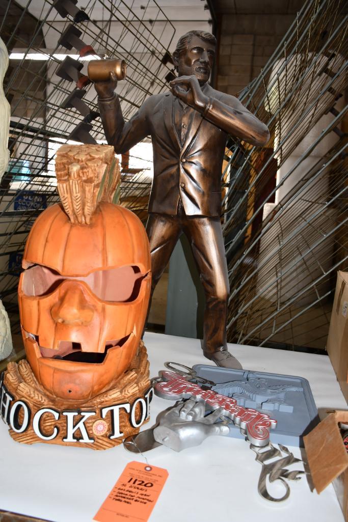 AD DISPLAYS: DOS EQUIS MAN, SHOCK TOP PUMPKIN, ANHEISER BUSCH, THIRD RAIL