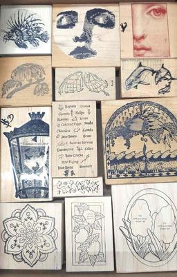 (13) MISC. RUBBER STAMPS: LION FISH, DOLPHINS, FACES, ETC.