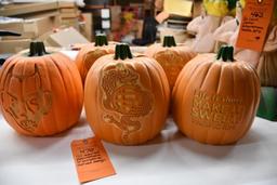 (5) ASSORTED POLYURETHANE 10" PUMPKINS, CARVED DESIGN