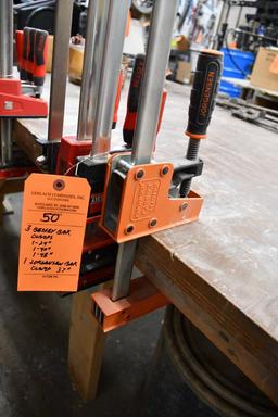 (3) BESSEY BAR CLAMPS; (1) 24", (1) 40" AND (1) 48" AND (1) JORGENSEN 3' BAR CLAMP