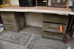 (2) THREE DRAWER METAL STORAGE CABINETS WITH CONTENTS IN DRAWERS, WOOD TOP MAY BE ATTACHED,