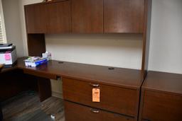 5 PART "U" SHAPED DESK, 6 DRAWERS, 8' X 8', UPPER CABINET W/4 DOORS, XTRA FILE CABINET W/2 DRAWERS