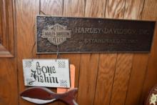 GONE FISHING SIGN & HARLEY DAVIDSON SIGN