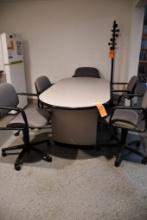 OVAL LUNCH TABLE W/5 CHAIRS, GRAY/BLACK, 29"H X 70"L X 36"W