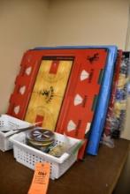 IN CORNER: GAME TOPS & 2 WHITE BINS W/ACCESSORIES