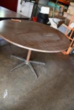 ROUND BROWN WOOD TOP TABLE W/METAL BASE, 47" DIA