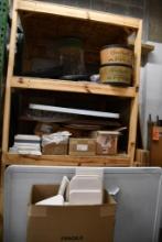 WOODEN SHELVING & CONTENTS ON SHELVES, FLOOR & IN FRONT: PARTIAL DISPLAYS, MOLDS, HARDWARE,
