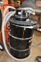 NIKRO BARREL TYPE H.E.P.A. VAC, MODEL HD55230, MOUNTED TO TWO WHEEL DOLLY