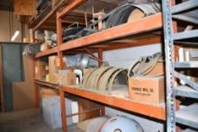(2) SECTIONS OF TEAR DROP PALLET RACKING, ORANGE, WOOD SHELVES, NO CONTENTS!, 132"H X 94"W X 43"D