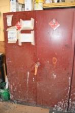 HAZMAT CABINET, PAINTED MAROON W/CONTENTS, 65"H X 43"W X 18"D