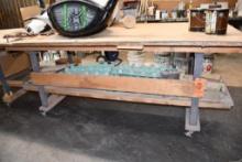 2 TIER TABLE/CART, WOOD SHELVES, METAL FRAME, 3" CASTERS, NO CONTENTS!, 38"H X 96"L, 48"W