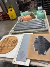 TOP SHELF - THIS TABLE: ASSORTED MOLDS OF HARLEY DAVIDSON, BUD BASEBALL BATS,