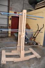 HOME MADE WOOD/METAL PIPE DRYING RACK, 4" CASTERS, 12 SECTIONS OF PIPE, 72"H X 58"L X 34"W