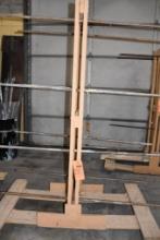 HOME MADE WOOD/METAL PIPE DRYING RACK, 4" CASTERS, 16 SECTIONS OF PIPE, 77"H X 60"L X 35"W