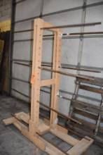HOME MADE WOOD/METAL PIPE DRYING RACK, 2" CASTERS, 16 SECTIONS OF PIPE, 74"H X 58"L X 34"W