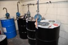 (4) PARTIAL 55 GALLON DRUMS W/HAND PUMPS, 3-HAZMAT CLASS 3, 2-UN1268, 1-UN1993 C-591, 1 EASE RELE...