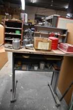 CONTENTS ON TABLE & TABLE (IF WANTED): PNEUMATIC SPRAYER & PAINT BOOTH SUPPLIES