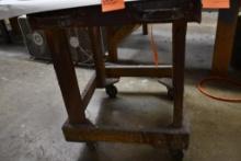 WOODEN WORK TABLE/CART ON 4" CASTERS WITH TWO HANDLES, 36"H x 40"L x 30"W