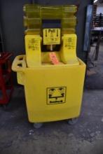 BRADLEY ON SITE GRAVITY FED EYE WASH STATION, YELLOW PLASTIC, 5" CASTERS, 56"H X 30"W X 21"D
