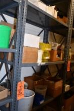 5 SHELF METAL SHELVING UNIT W/CONTENTS: SCREWS, BOLTS, MISC. HARDWARE, (2) 3/4 HP MOTORS, DAYTON &