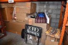 ON FLOOR UNDER PALLET RACK: ASSORTED MISC. AD DISPLAYS-BAKE SHOP, WOODFORD RED, MISC.