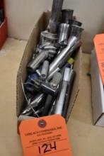 BIN WITH CHUCK, COLLETS AND ASSORTED TOOLING