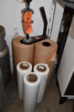 ROLLS OF SHRINK WRAP, HANDLE & BROWN PAPER ROLLS