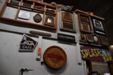 (15) SIGNS & FRAMES ABOVE & INCLUDING: JAVA CAFE, BUDWEISER BARREL END, NEED LADDER & TOOLS