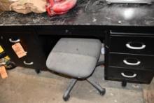 4 DRAWER 2 SHELF BLACK METAL DESK W/STOOL, 30"H X 60"W X 30"D