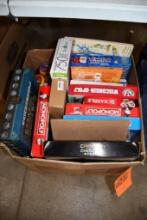 (1) BOX OF ASSORTED BOARD GAMES, PUZZLES, FLOOR PUZZLES, MISC.