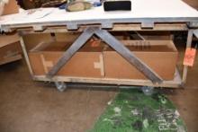 2 TIER WORK TABLE/CART, 5" STEEL CASTERS, METAL FRAME, WOOD SHELVES, NO CONTENTS!, 36"H X 68"L X