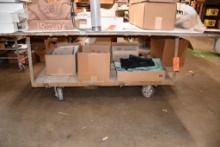 2 TIER WORK TABLE/CART, 5" STEEL CASTERS, NO CONTENTS!, 34"H X 90"L X 48"W