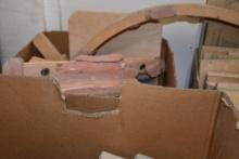 BOXES OF WOODEN PATTERNS AND WOOD PATTERNS ON LOWER SHELF